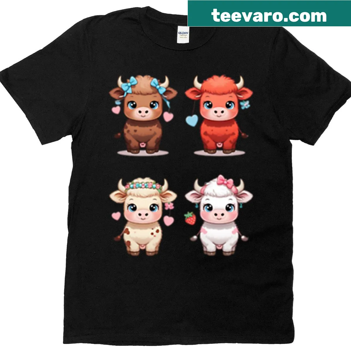 Cute kawaii calf with heart spots on a t-shirt — on a men's t-shirt