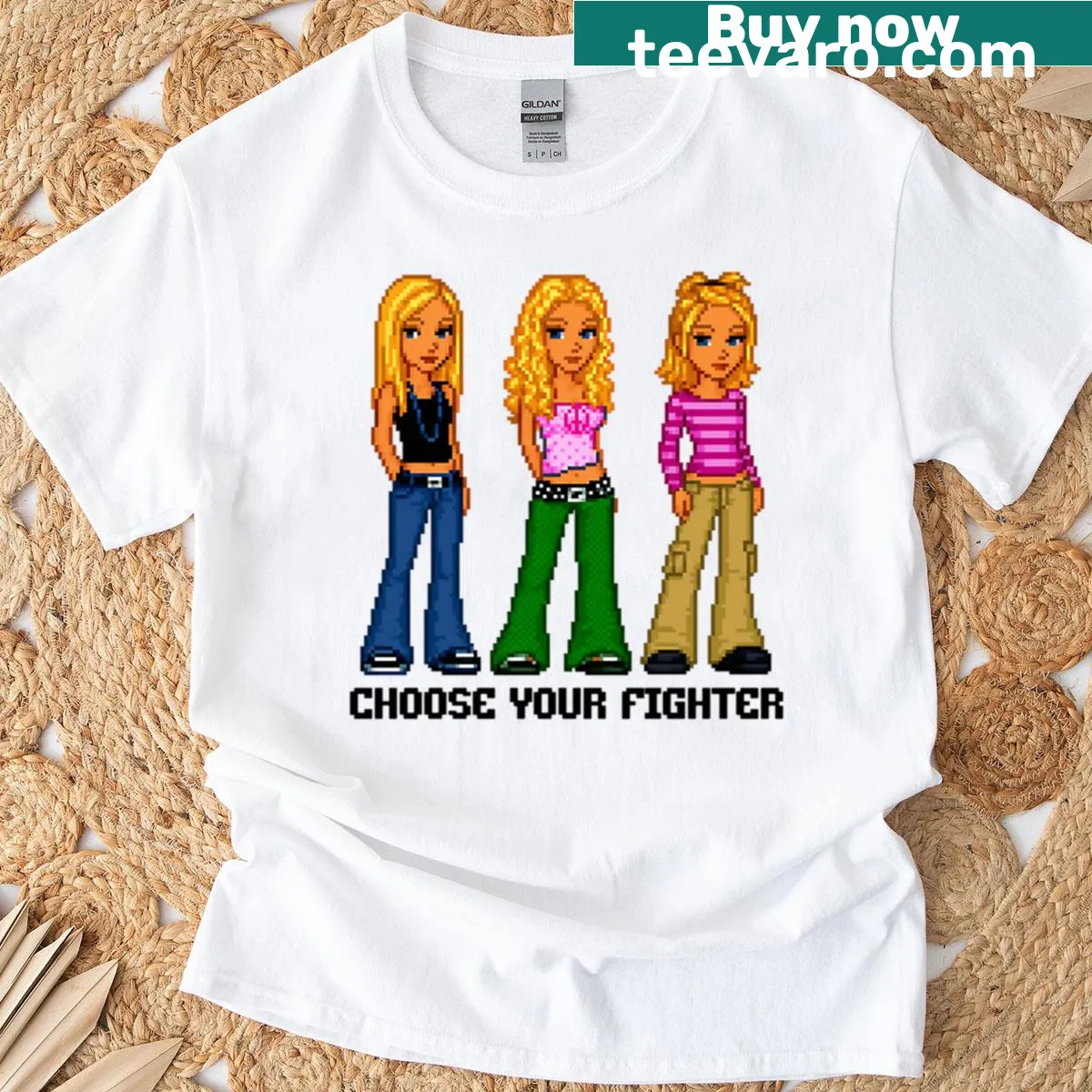 Graphic text 'Choose Your Fighter' on a T-shirt — on a men's t-shirt