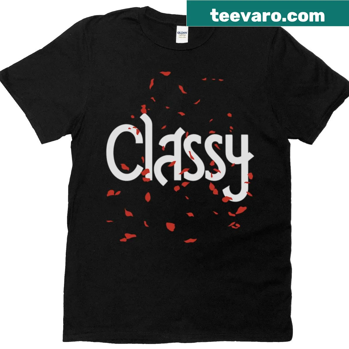 Minimalist Classy Vibes Only t-shirt with text design — on a men's t-shirt