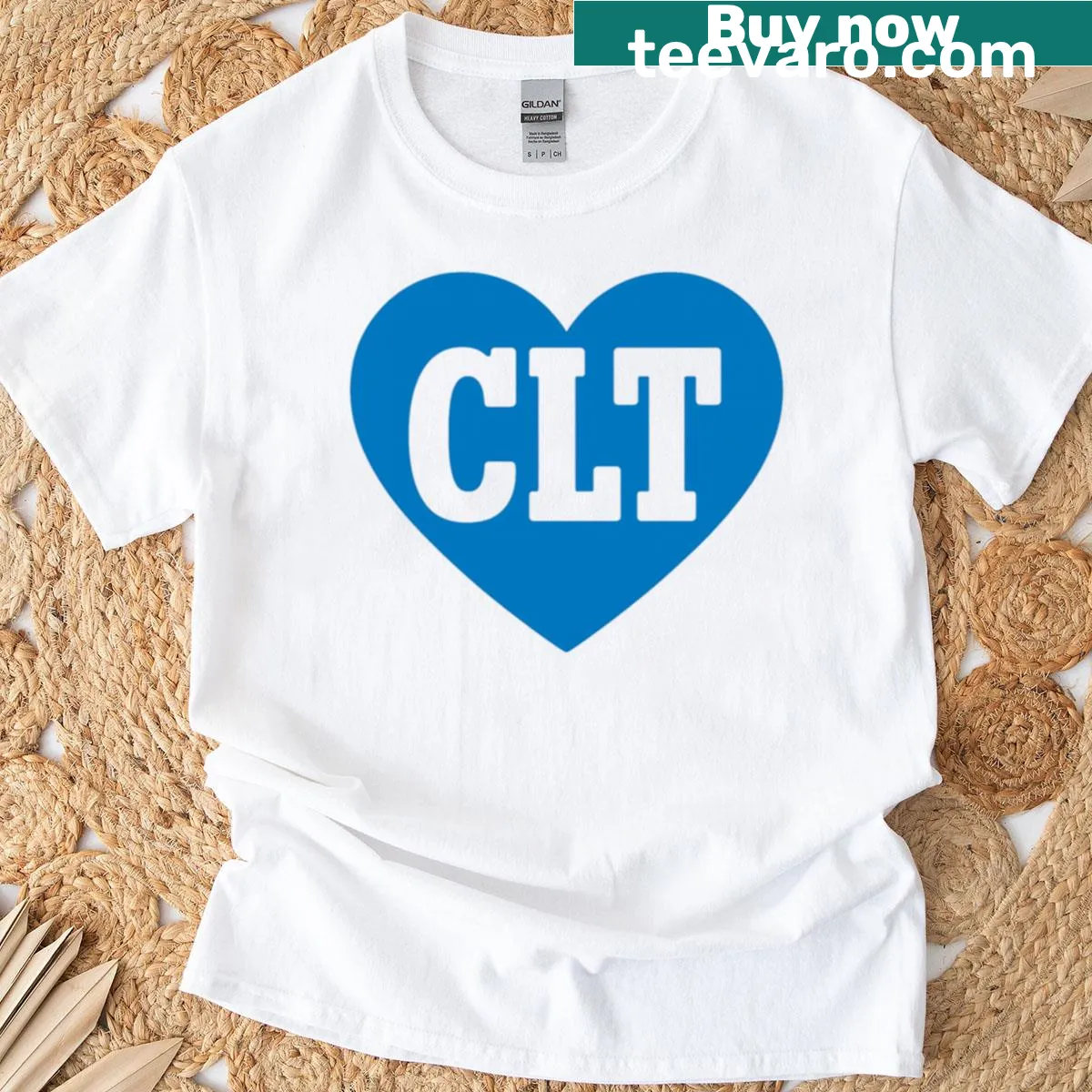 Heart design featuring Charlotte city code on T-shirt — on a men's t-shirt