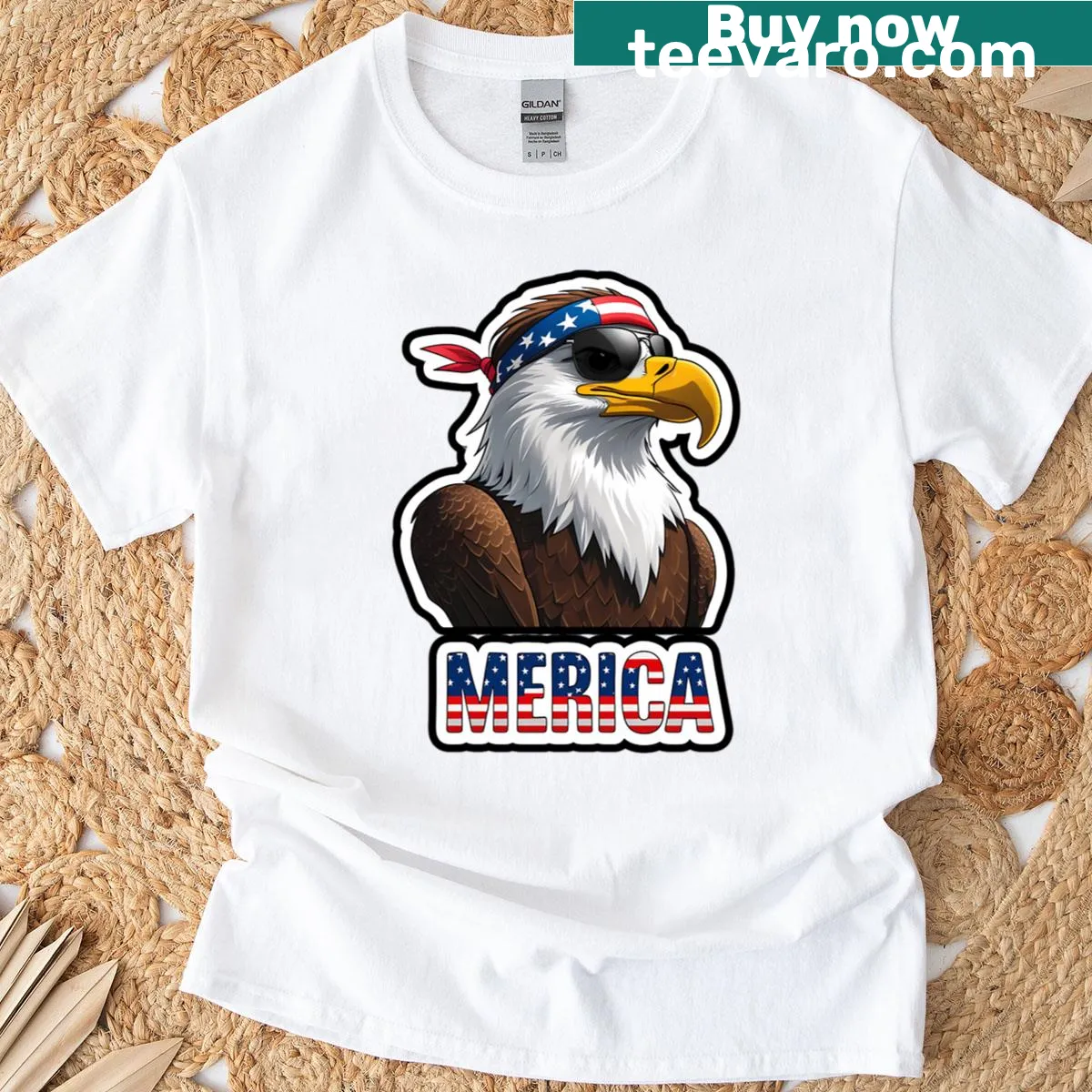 Bald eagle wearing bandana and sunglasses on a T-shirt — on a men's t-shirt