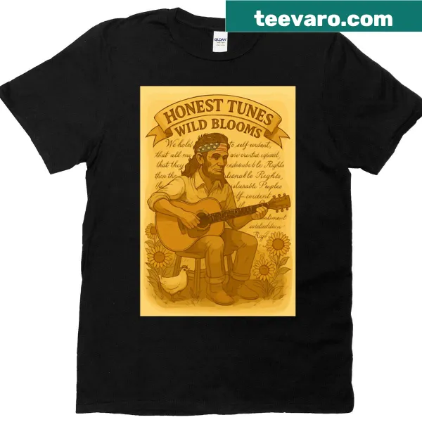 Vintage-style T-shirt with Lincoln playing guitar design