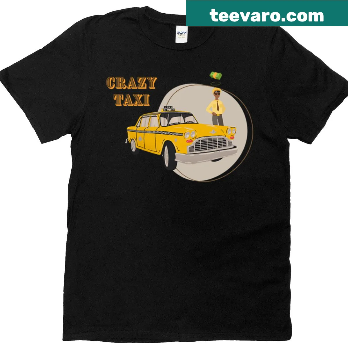 Vintage cab driver design on Crazy Taxi T-shirt, inspired by the classic game — on a men's t-shirt