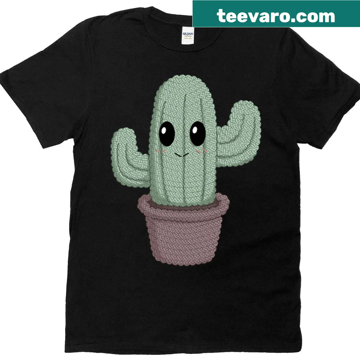 Illustrative crochet cactus t-shirt design — on a men's t-shirt