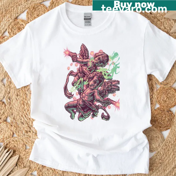 Funny Cupid graphic with gun and weed for Valentine t-shirt