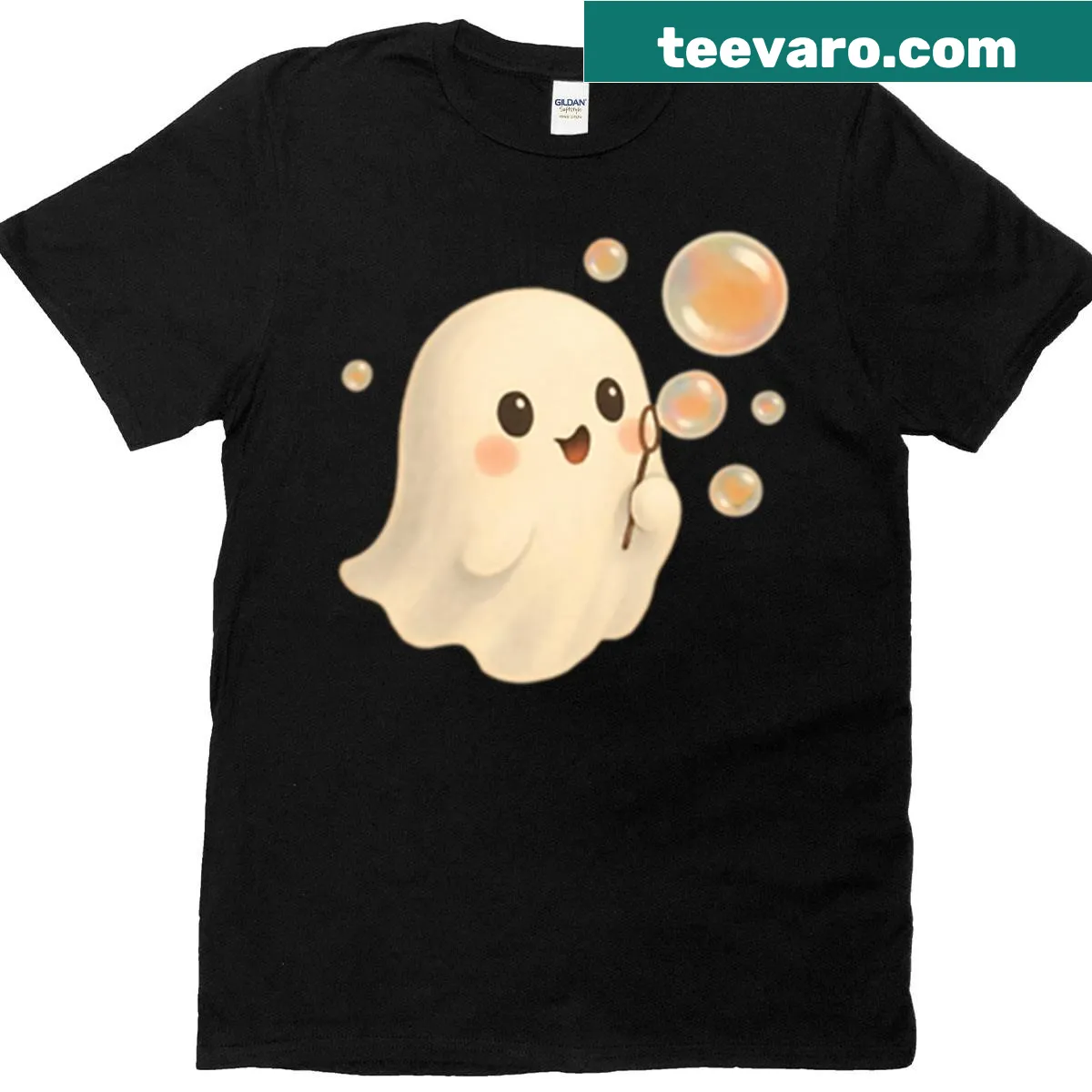Cute ghost blowing bubbles illustration on t-shirt — on a men's t-shirt