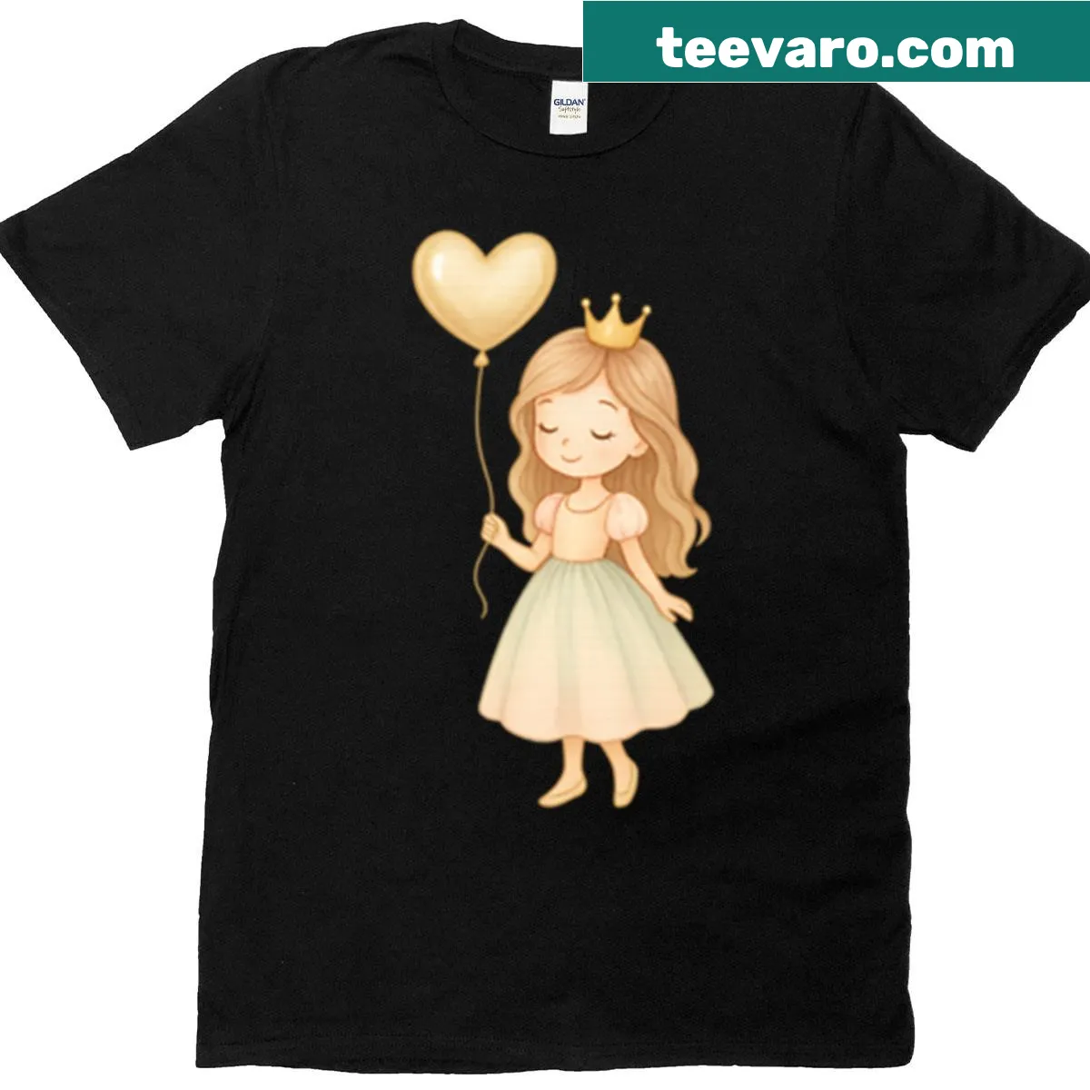 Illustration of a cute princess holding a balloon — on a men's t-shirt