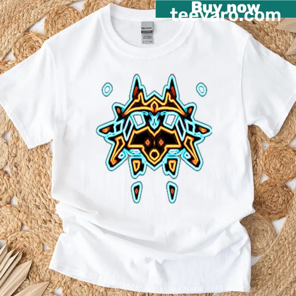 Abstract neon robot head design on a T-shirt