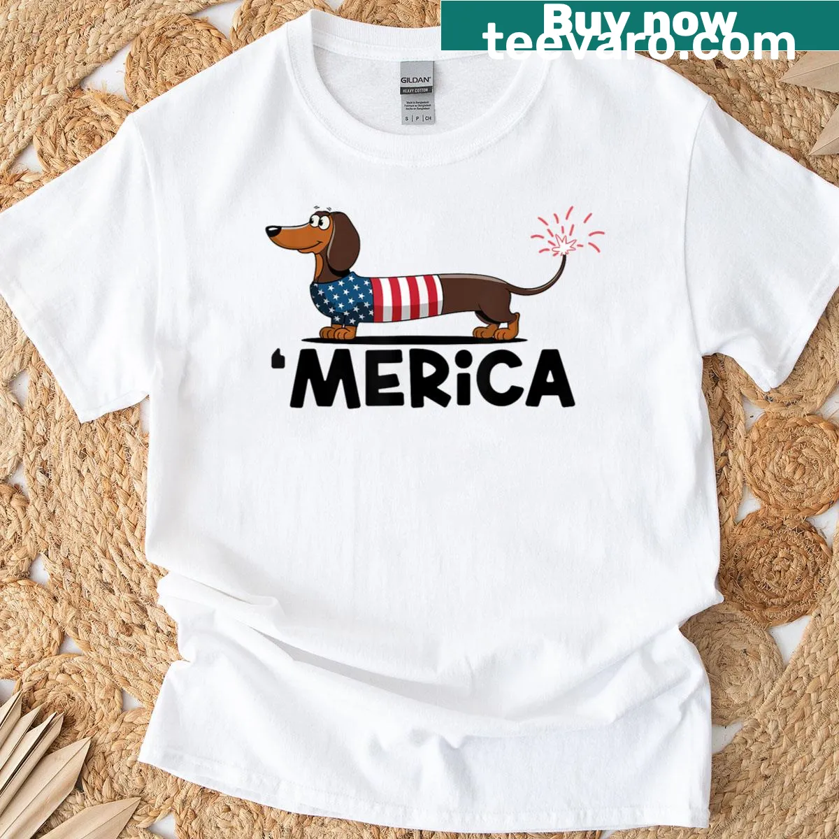 Patriotic dachshund T-shirt for Fourth of July — on a men's t-shirt