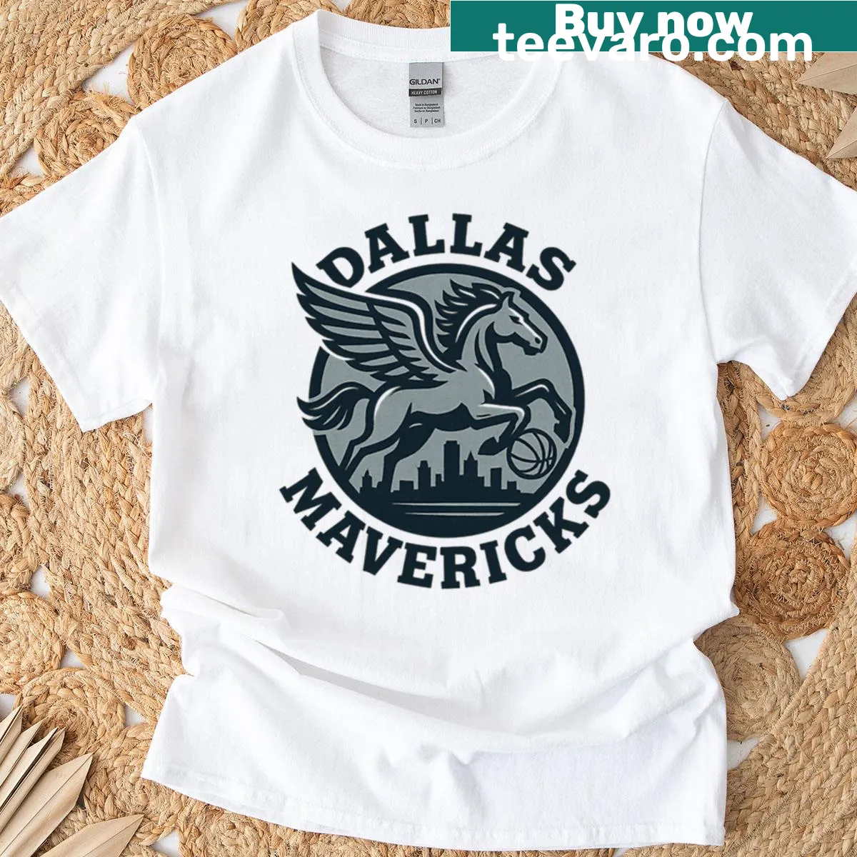 Vintage design of Dallas Mavericks mascot, Pegasus — on a men's t-shirt