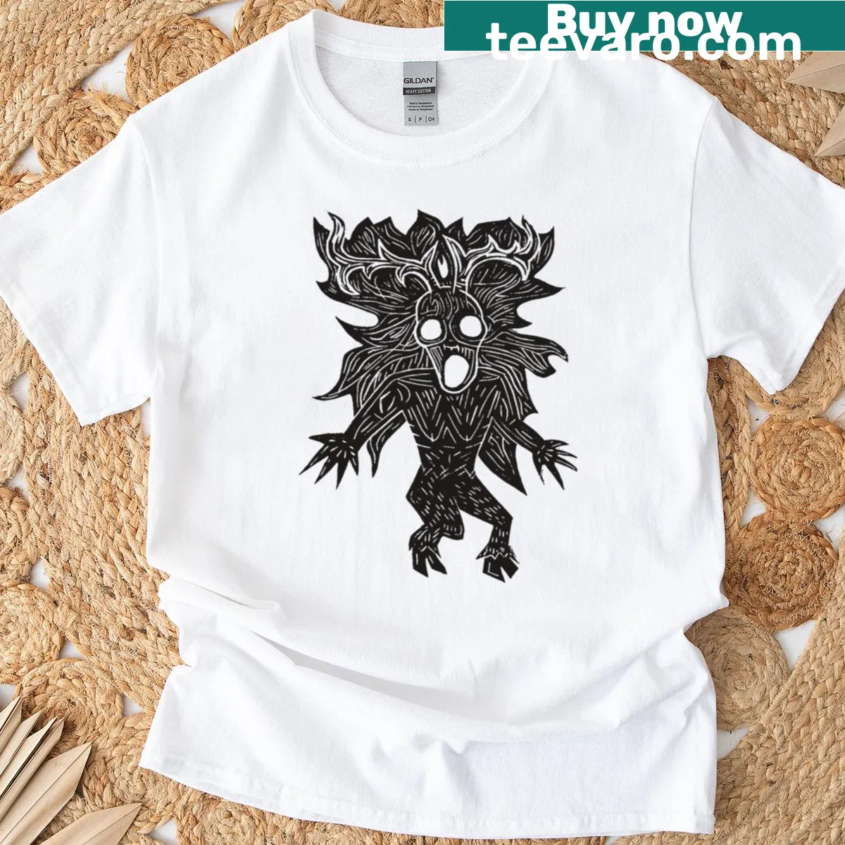 Illustrated Deer Lady t-shirt showcasing a deer with floral accents — on a men's t-shirt
