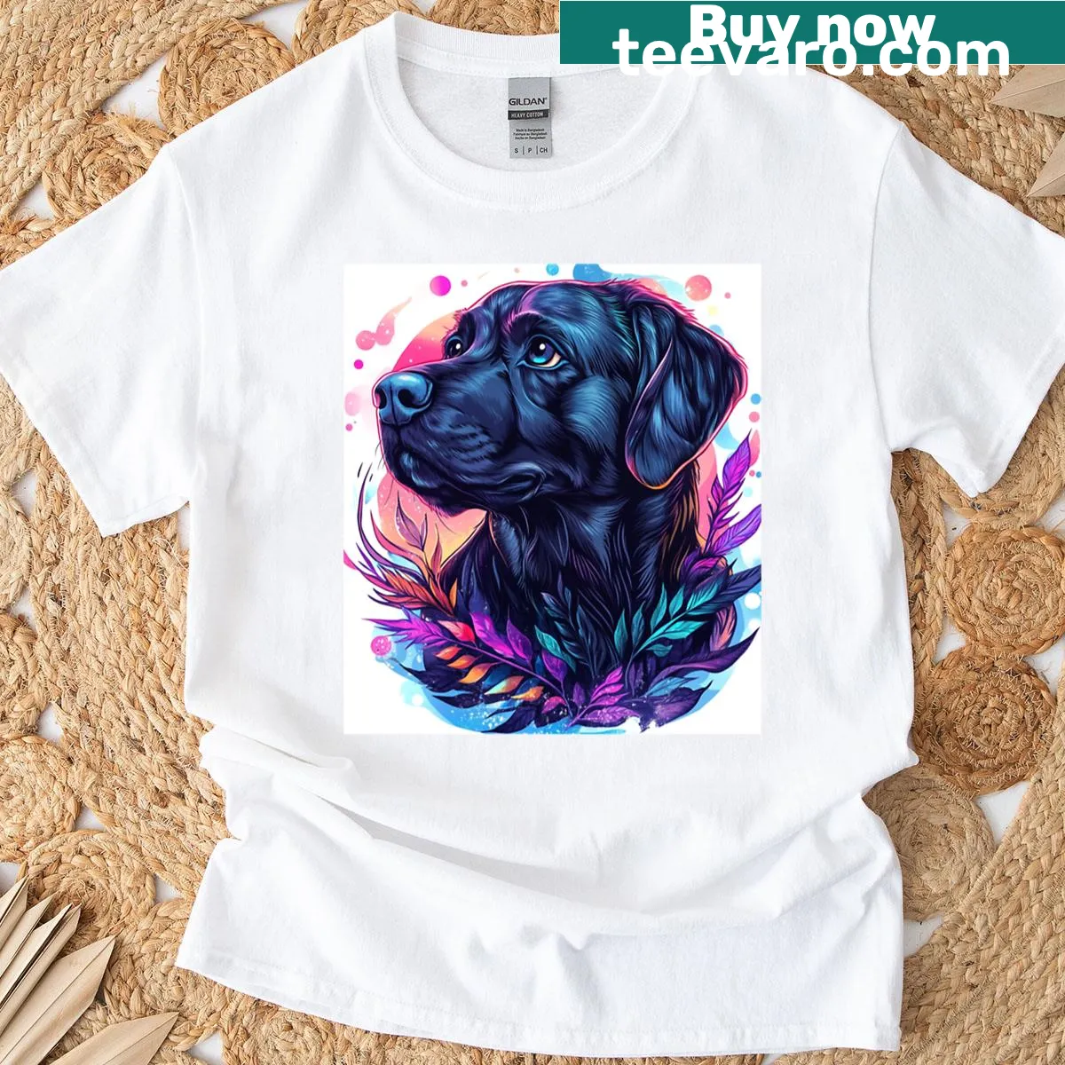 Elegant silhouette of a Black Lab on a T-shirt. — on a men's t-shirt