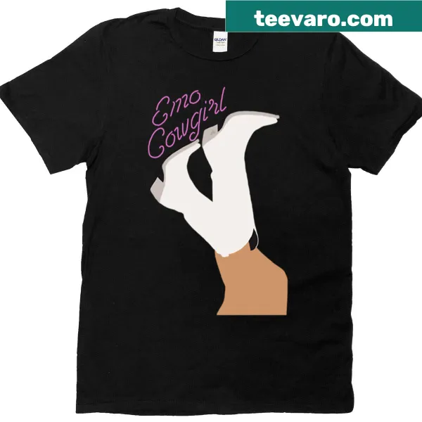 Cartoon graphic of emo cowgirl boots on a T-shirt
