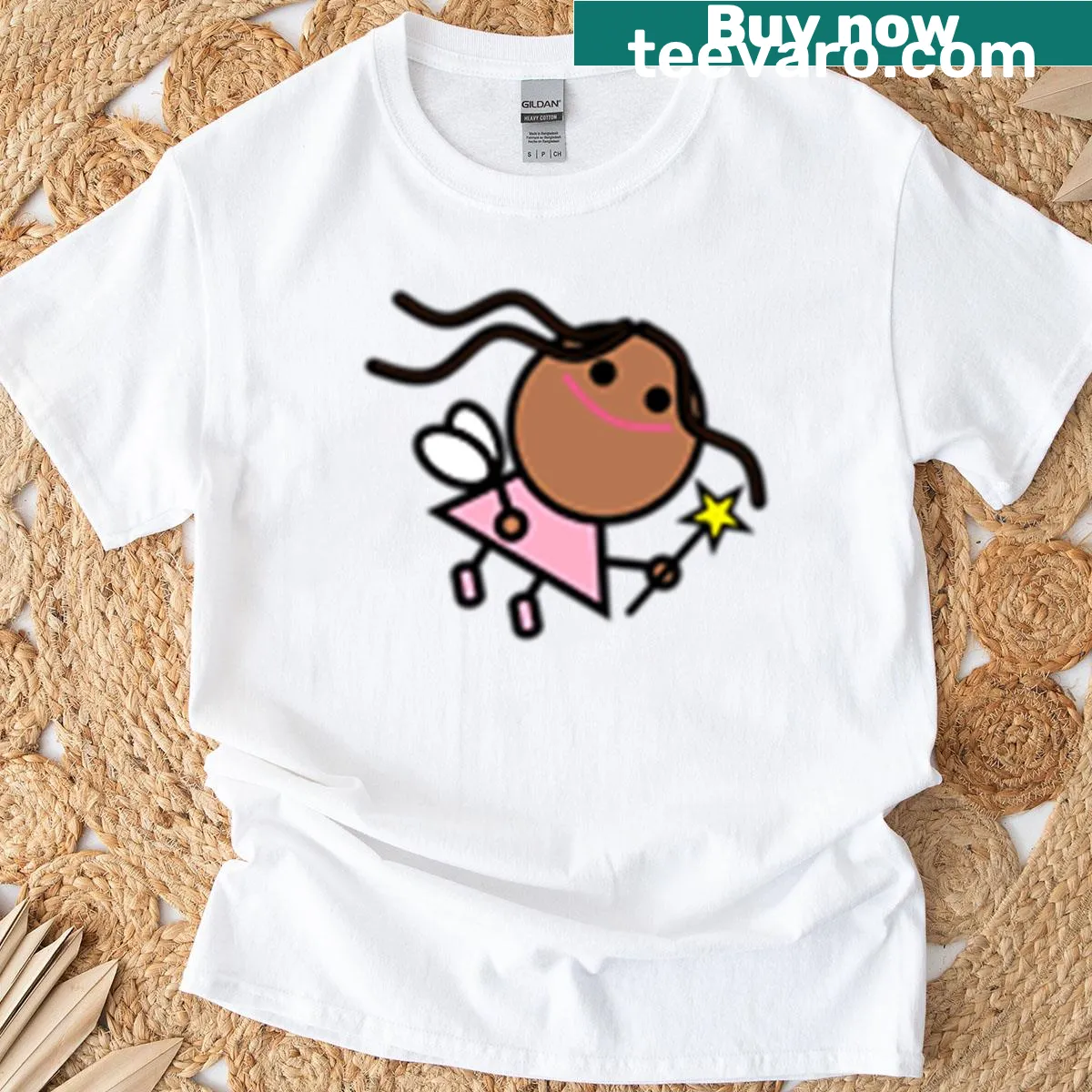 Illustrated Fairy Suki t-shirt with wings and magical elements — on a men's t-shirt