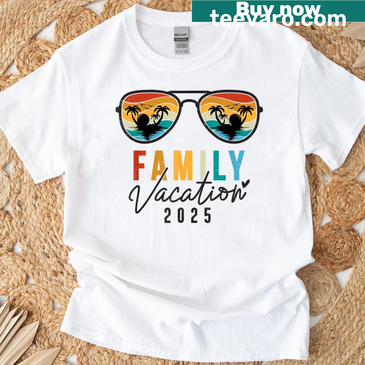 Beach-themed family vacation T-shirt with playful graphics — on a men's t-shirt