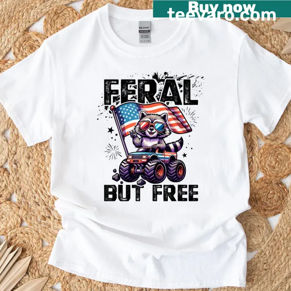 Funny raccoon graphic for Fourth of July T-shirt