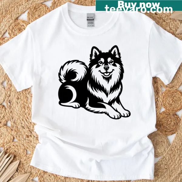 Illustration of a Finnish Lapphund on a T-shirt for dog lovers.