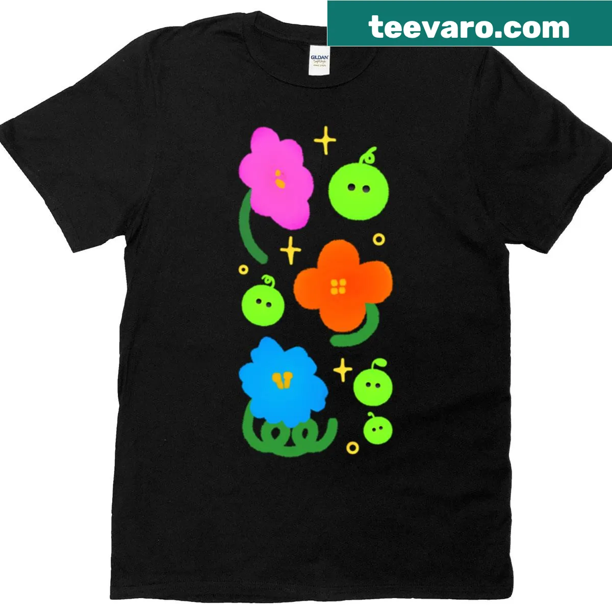 Cute illustration of a furry creature among flowers — on a men's t-shirt