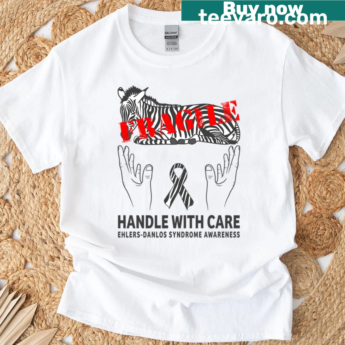 Zebra graphic with the phrase 'Fragile Handle With Care' on T-shirt — on a men's t-shirt
