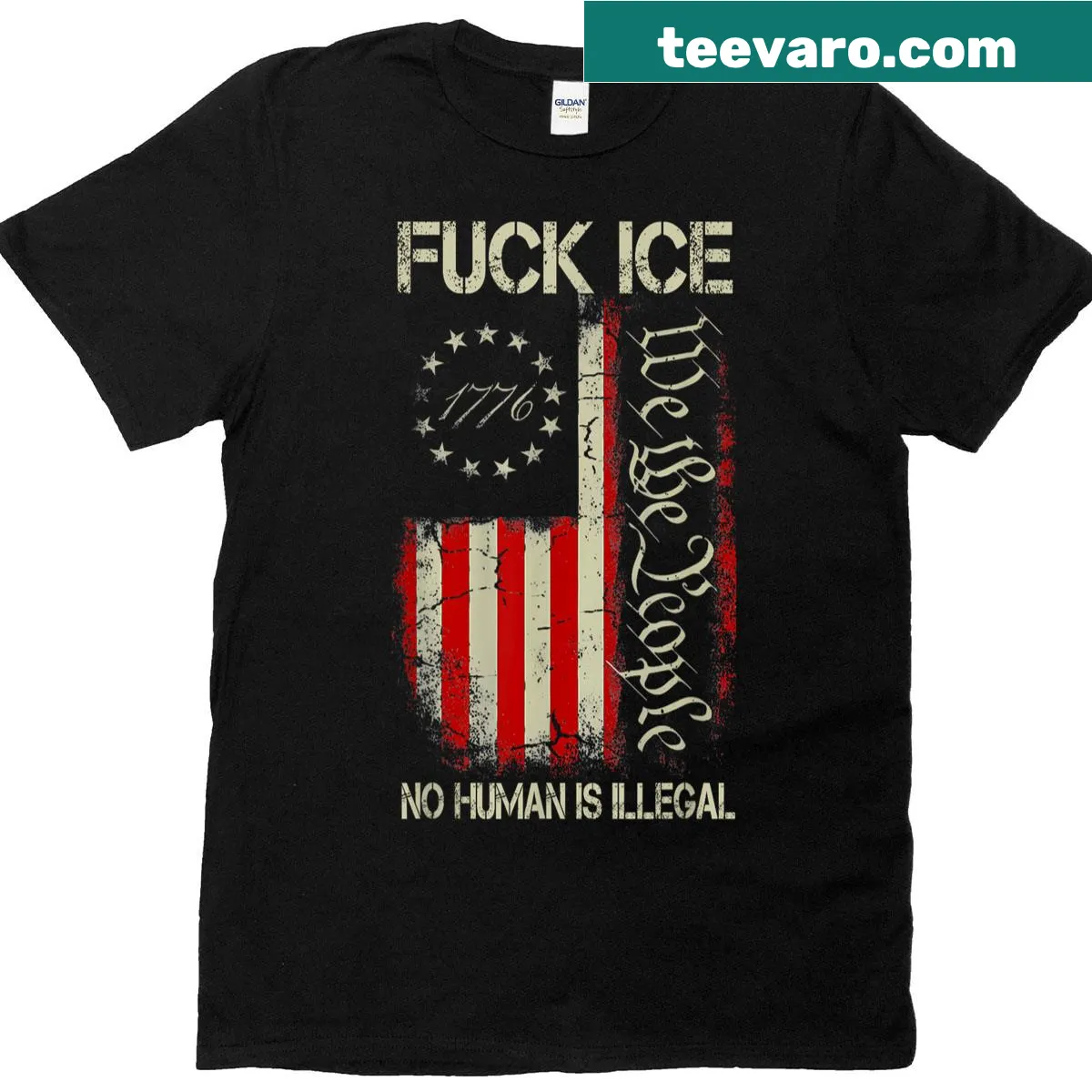 Vintage distressed T-shirt with the phrase 'Fuck Ice' — on a men's t-shirt