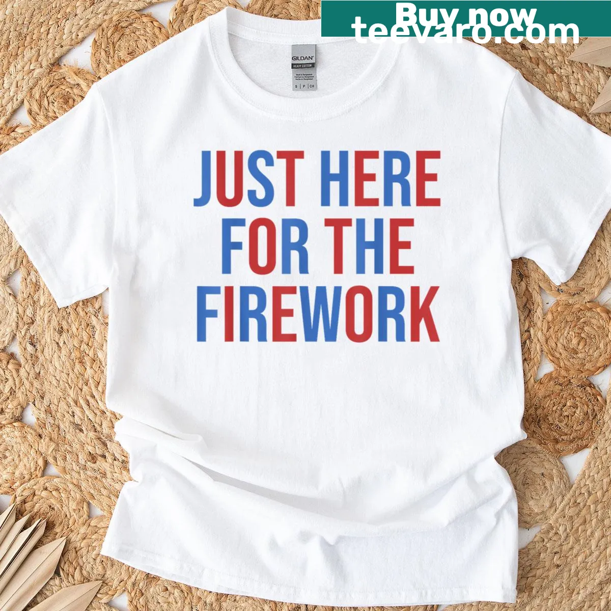 Funny couple T-shirt stating 'I’m Just Here For The Fireworks' — on a men's t-shirt