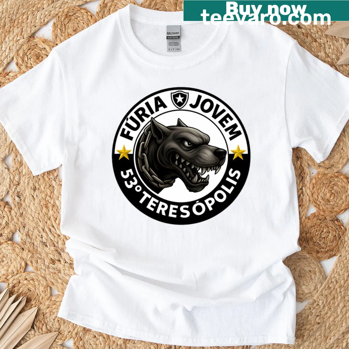 T-shirt with Portuguese text celebrating a local cause — on a men's t-shirt