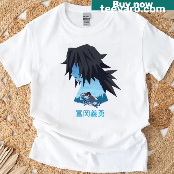 Illustrated T-shirt featuring Giyu Tomioka character from anime