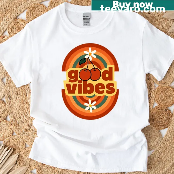 T-shirt with the text 'Good Vibes' in playful typography