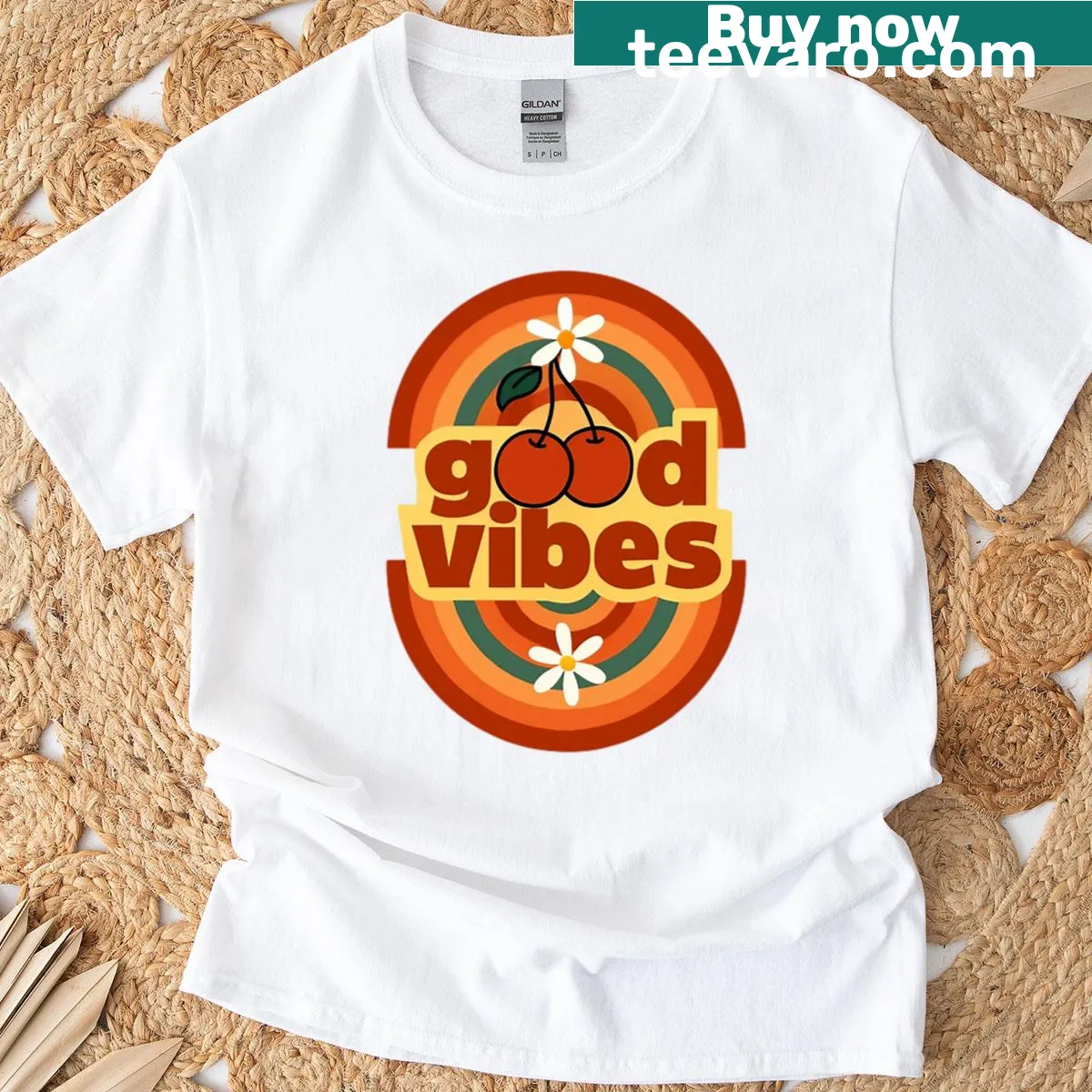 T-shirt with the text 'Good Vibes' in playful typography — on a men's t-shirt