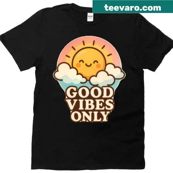 Typography T-shirt with the phrase Good Vibes Only.