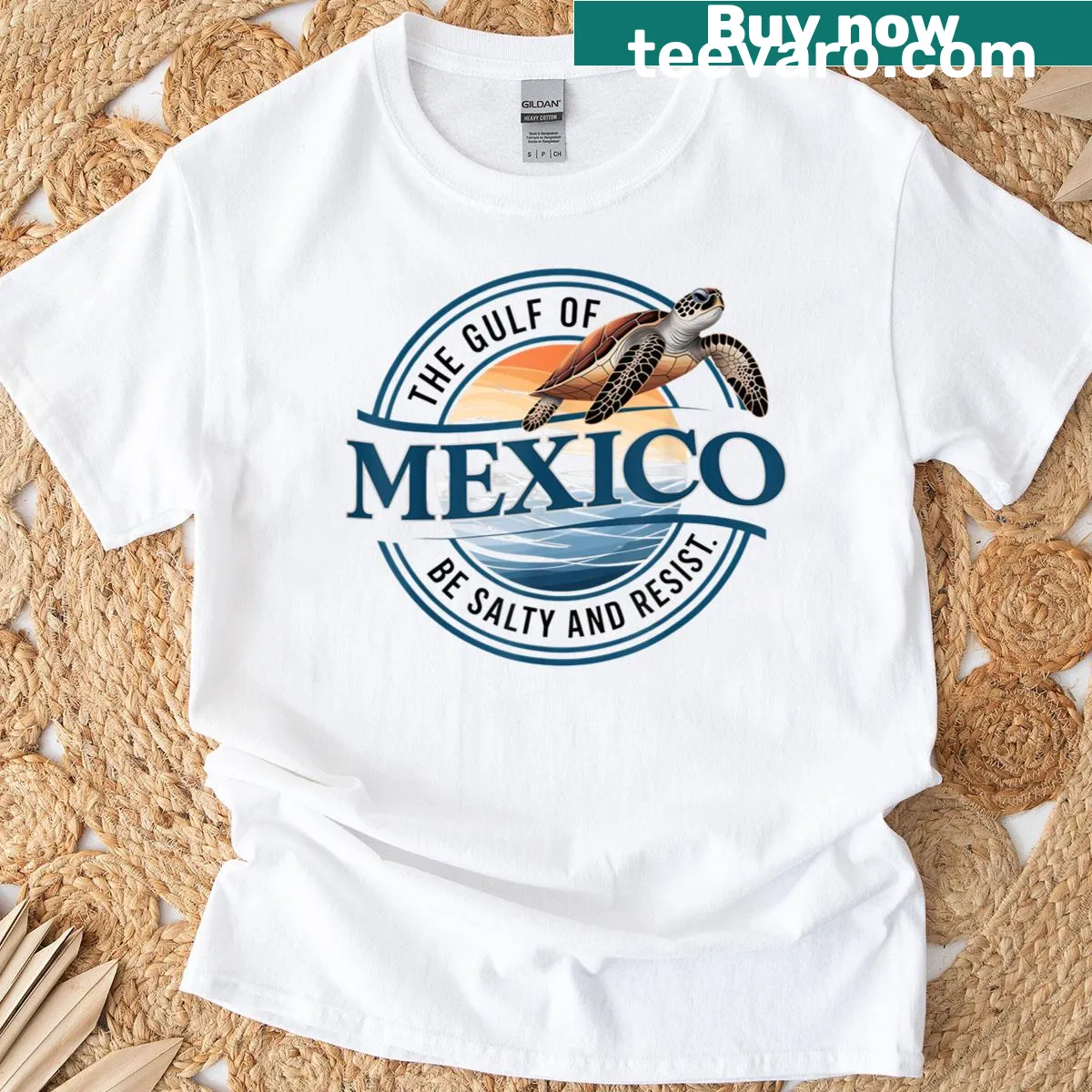 Typographic design featuring 'Be Salty And Resist' referencing the Gulf of Mexico — on a men's t-shirt