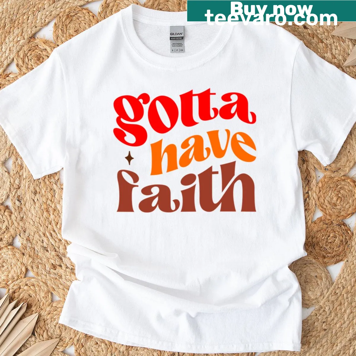 Have Faith text graphic on inspirational T-shirt — on a men's t-shirt