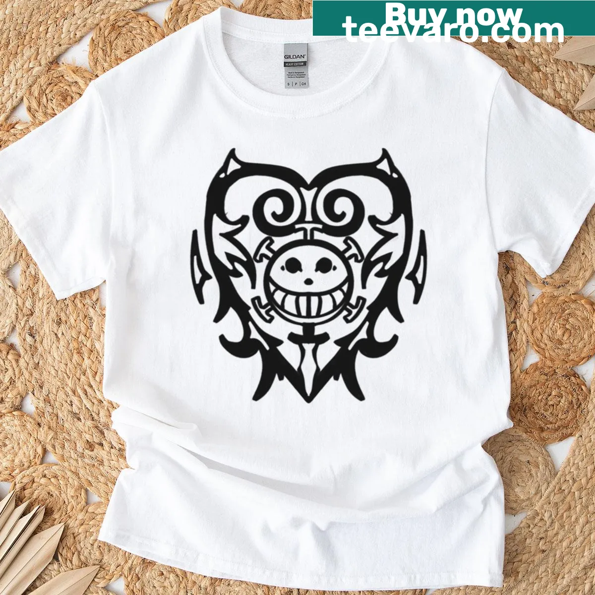 Anime-style T-shirt with heart pirate design — on a men's t-shirt
