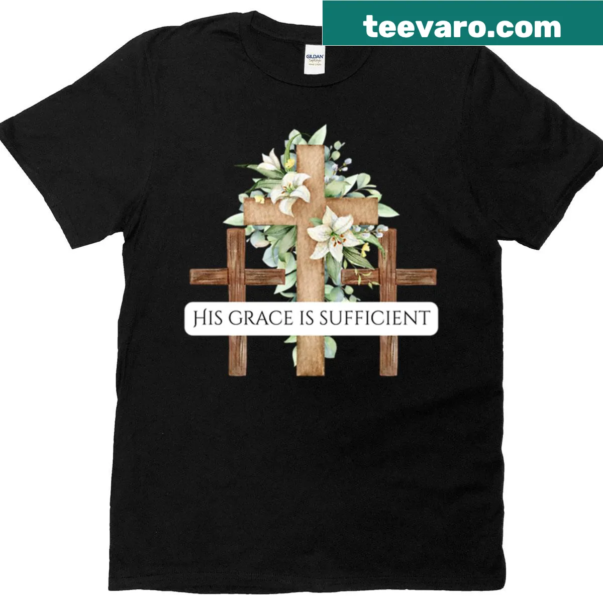 T-shirt with the phrase 'His Grace Is Sufficient For Me' in bold text — on a men's t-shirt