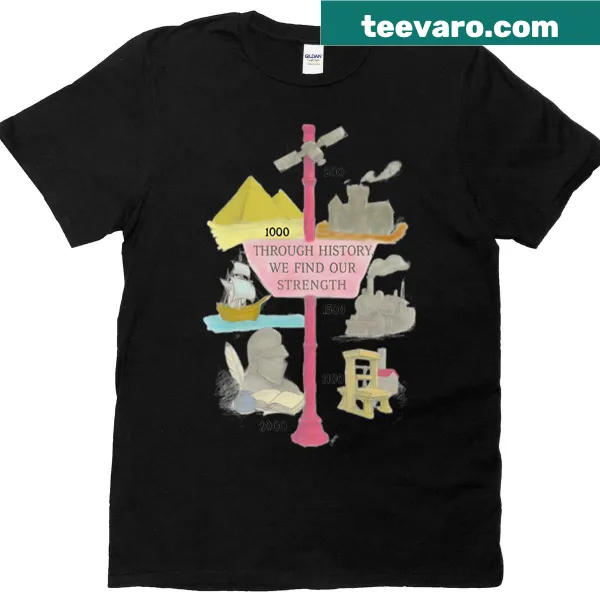 T-shirt featuring the phrase 'History And Us' in elegant typography