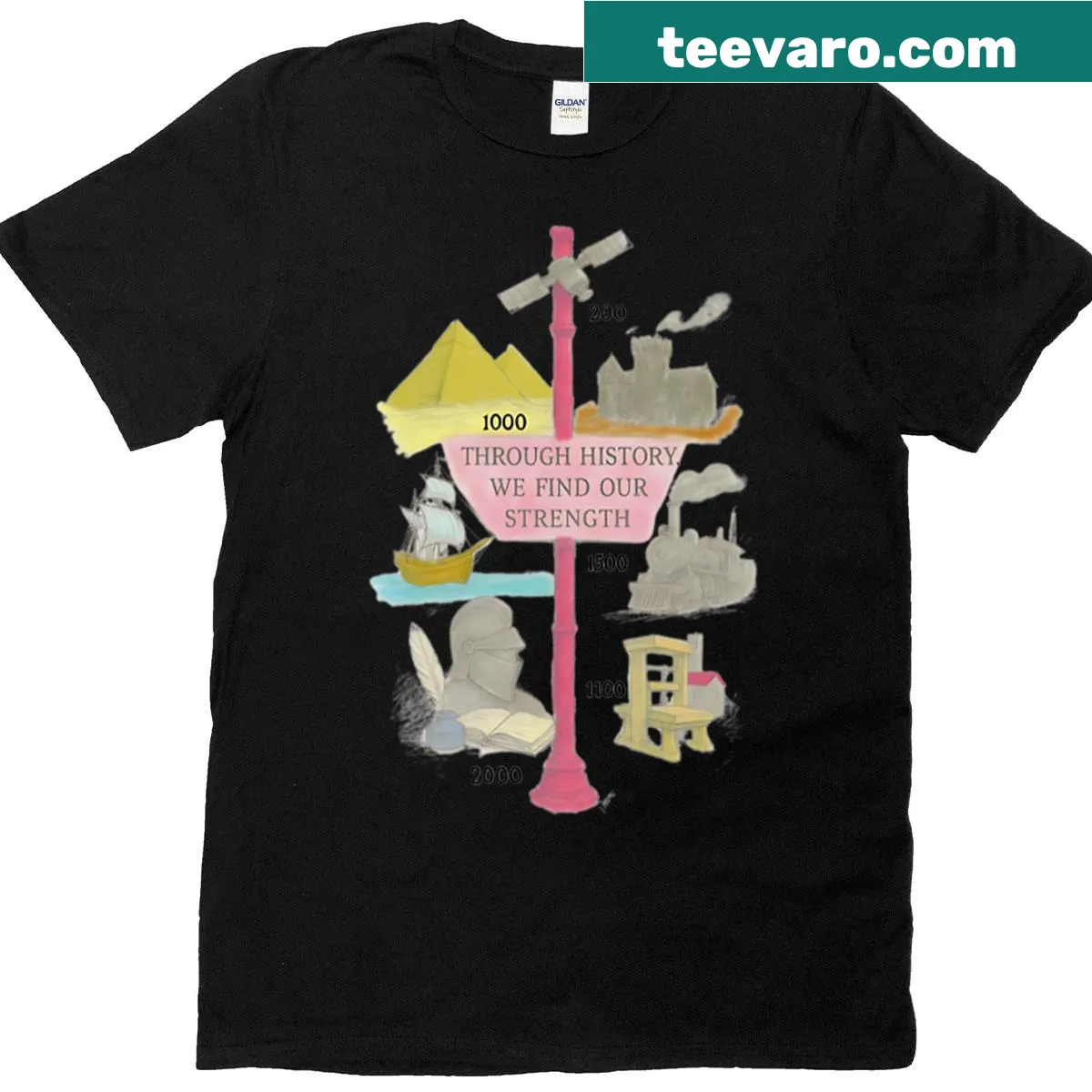 T-shirt featuring the phrase 'History And Us' in elegant typography — on a men's t-shirt