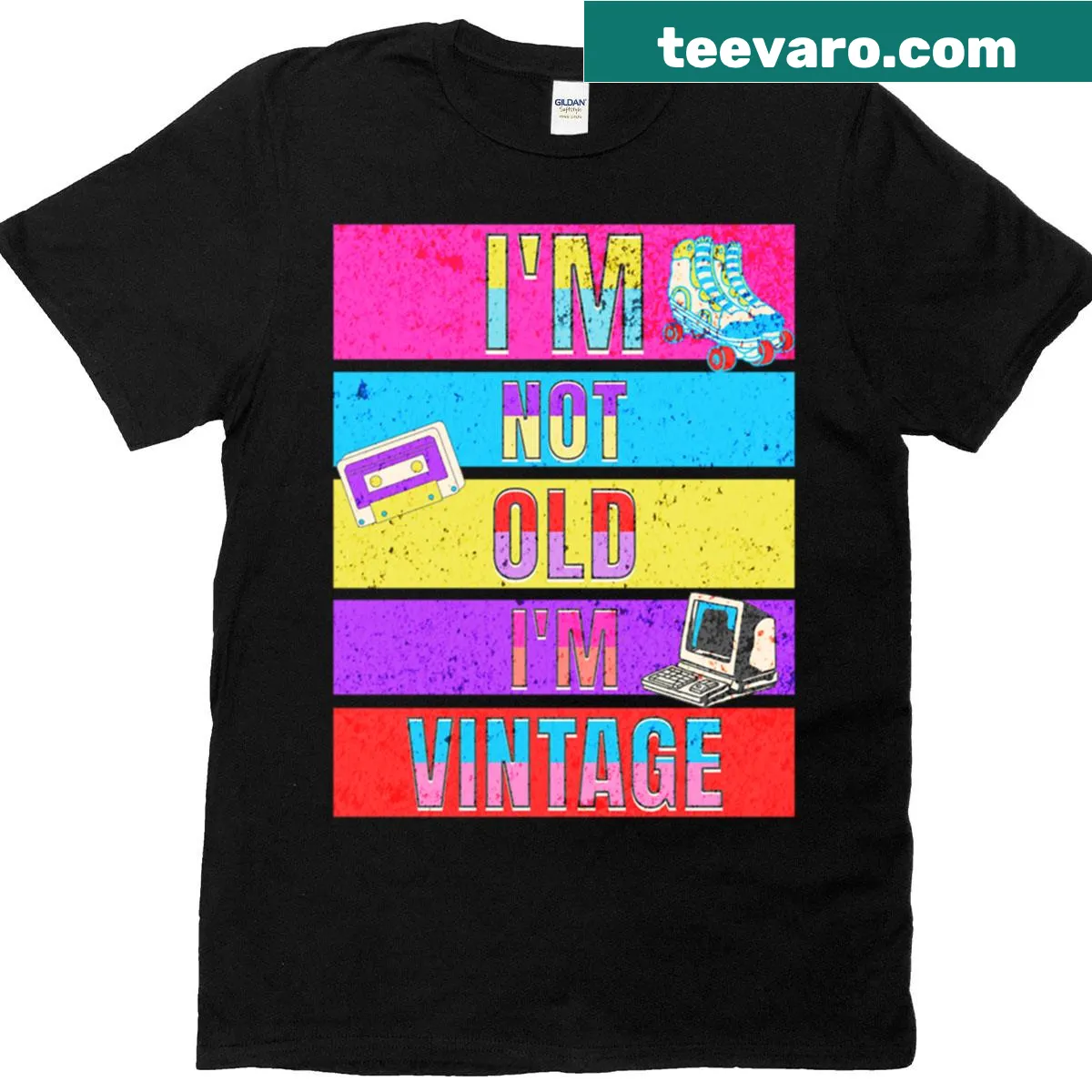 Retro-themed T-shirt with 'I'm Not Old, I'm Vintage' text — on a men's t-shirt