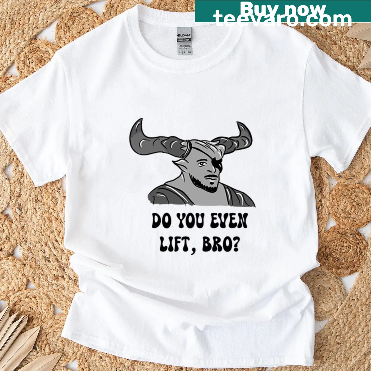 Fitness-themed tee with text about lifting weights — on a men's t-shirt