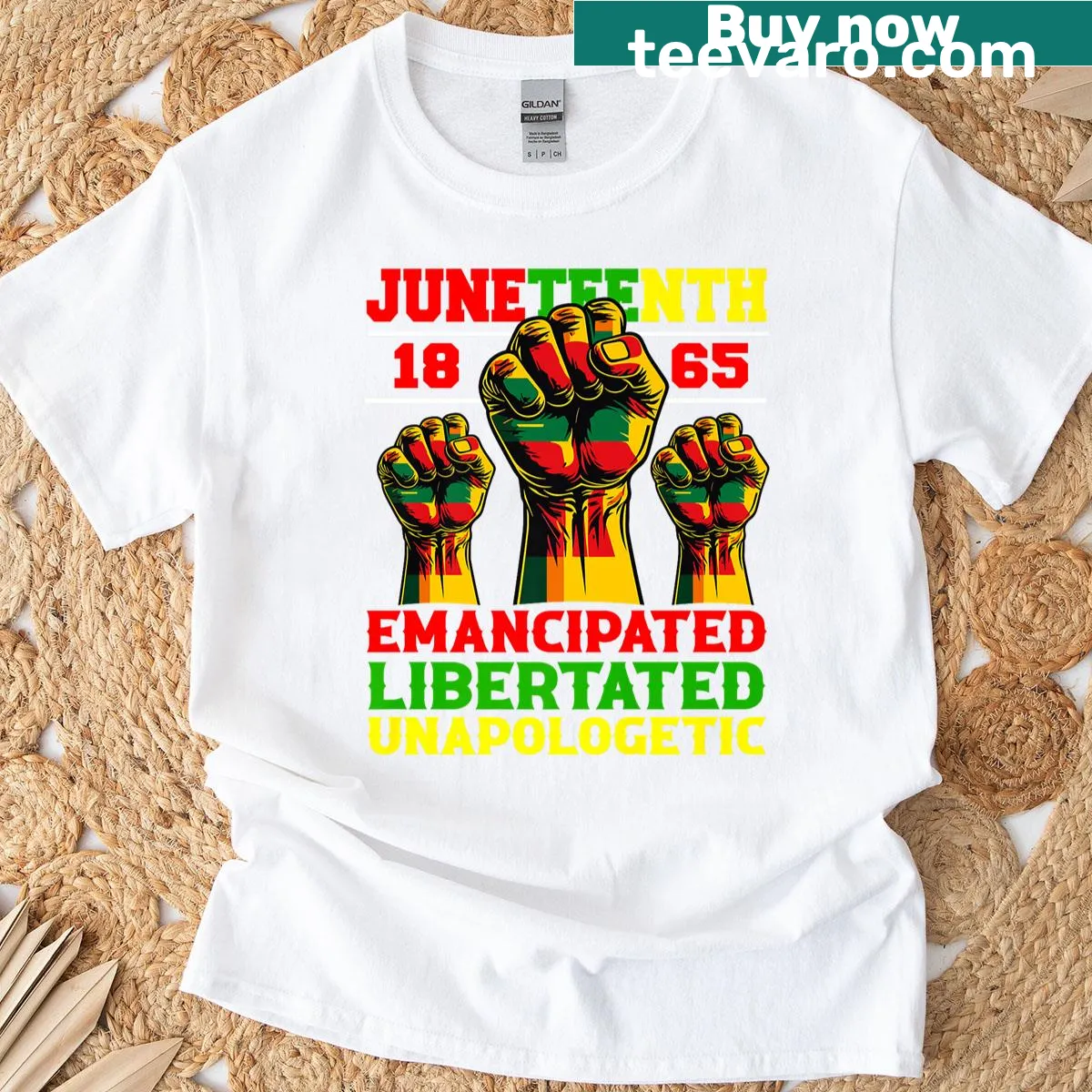T-shirt commemorating Juneteenth with meaningful text — on a men's t-shirt