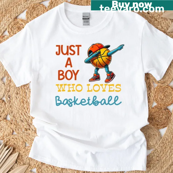 Illustration of a boy with a basketball on a T-shirt