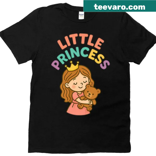 Cute princess with teddy bear and rainbow lettering design