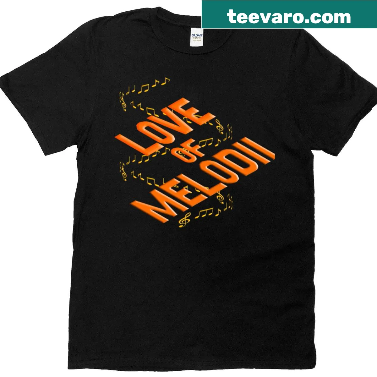 Artistic T-shirt featuring 'Love Of Melodii' in a musical design — on a men's t-shirt