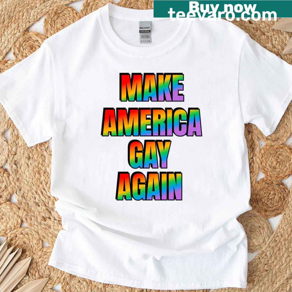 Bold typography design promoting LGBTQ+ pride on a t-shirt — on a men's t-shirt