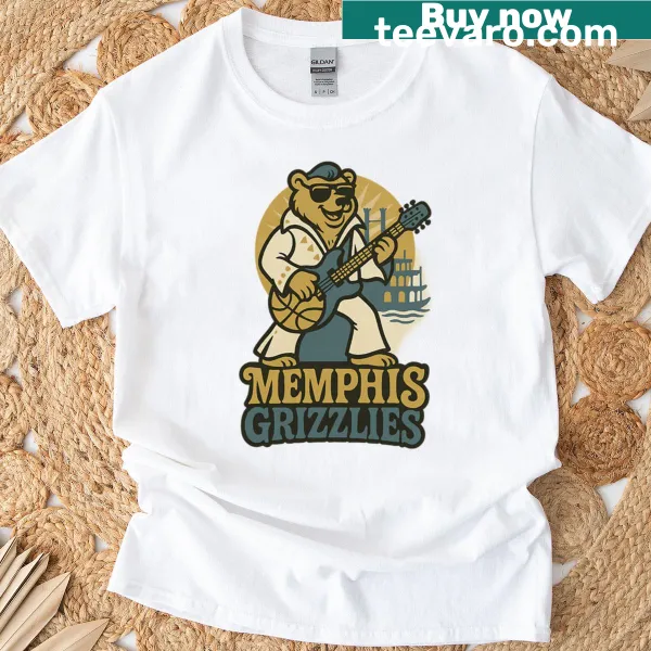 Retro Memphis Grizzlies mascot graphic t-shirt featuring bear design