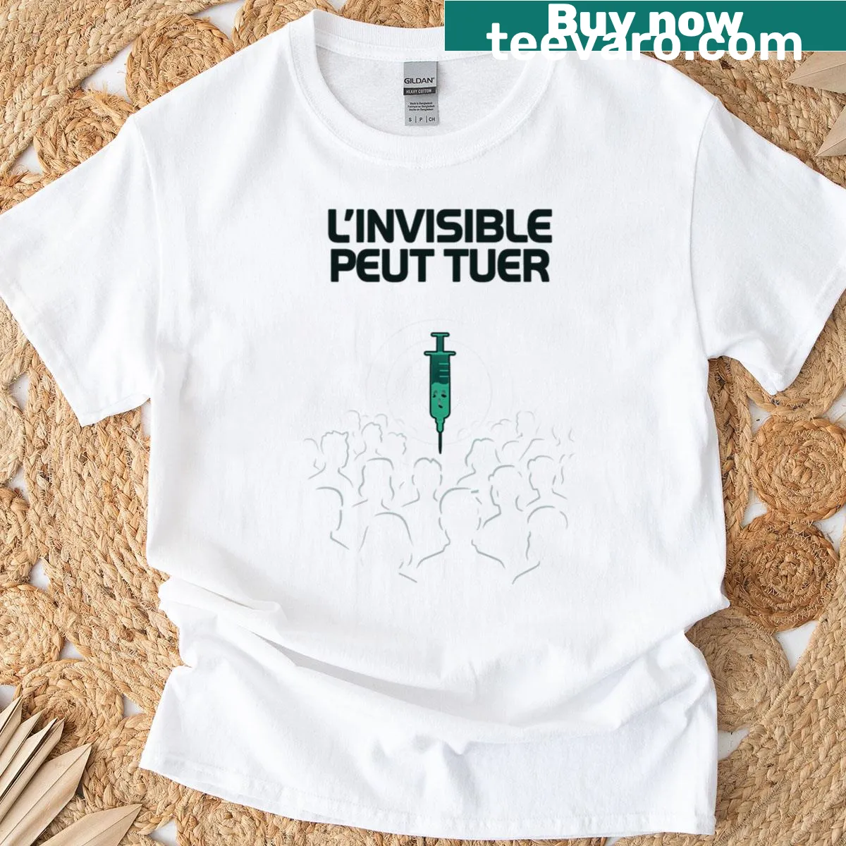 Minimalist T-shirt featuring the phrase 'The Invisible Can Kill' in bold typography — on a men's t-shirt