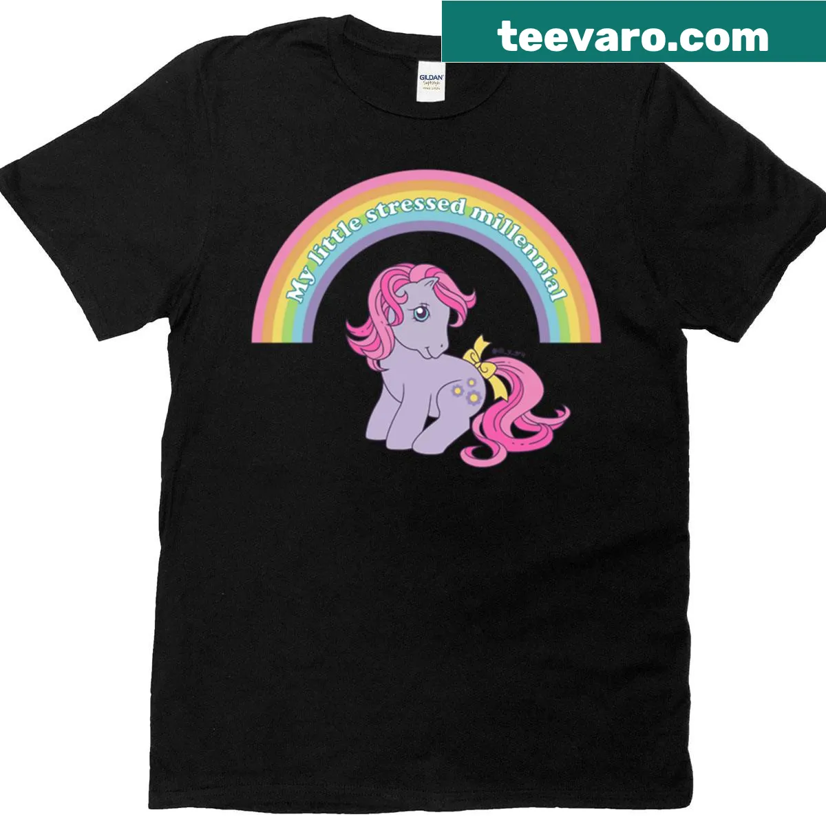 Cartoon design on My Little Stressed Millennial t-shirt — on a men's t-shirt