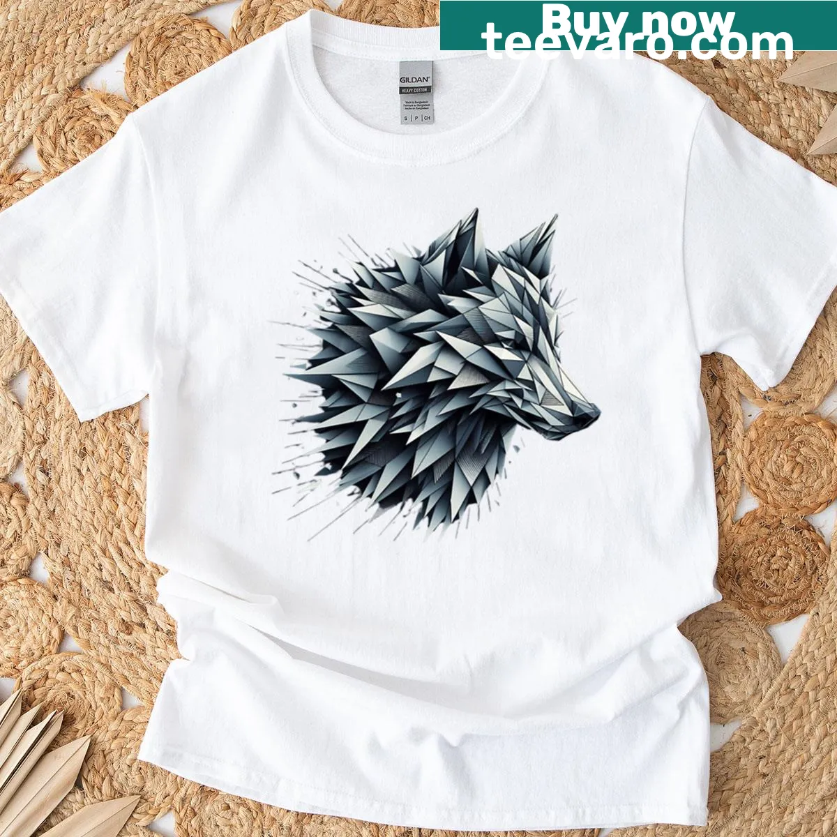 Mystical nine-tailed wolf design on T-shirt — on a men's t-shirt
