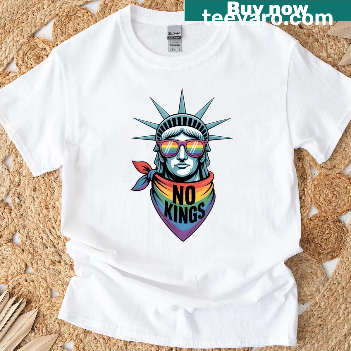 Patriotic t-shirt featuring text and Statue of Liberty design — on a men's t-shirt