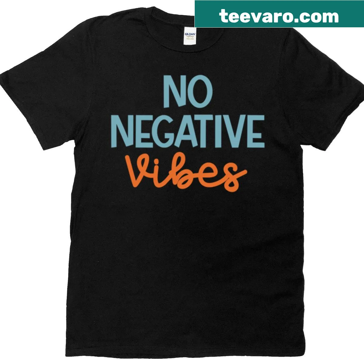 T-shirt with positive 'No Negative Vibes' slogan — on a men's t-shirt