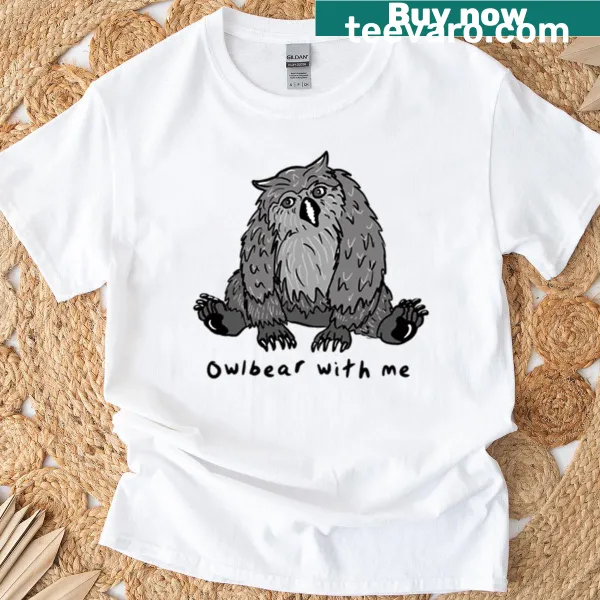 Cute illustration of an owlbear on a playful t-shirt design